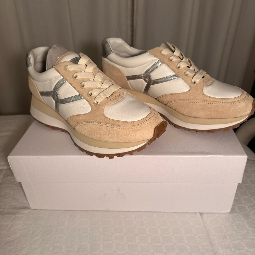Veronica Beard Valentina Sneakers, 9.5, New, Never Worn, Ecru and Silver